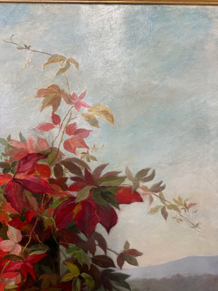 BARBAUD-KOCH Marthe-Elisabeth (1862-1928)  Roses et raisins dans un paysage-photo-3