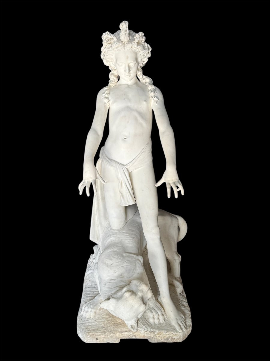 Importante sculpture en marbre blanc de Carrare, XIX° siècle-photo-2