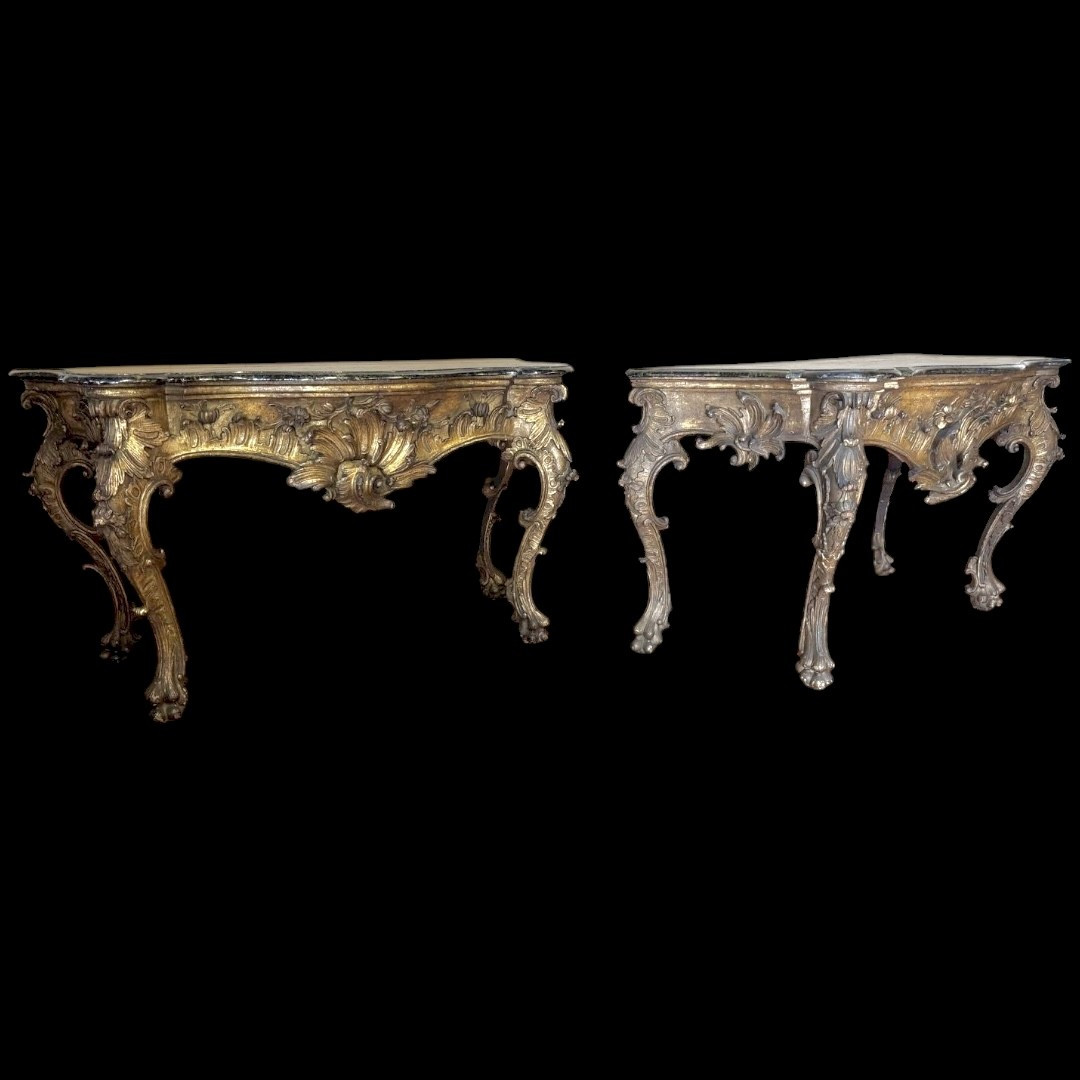 Pair Of Large Giltwood Consoles, Italy, 18th Century