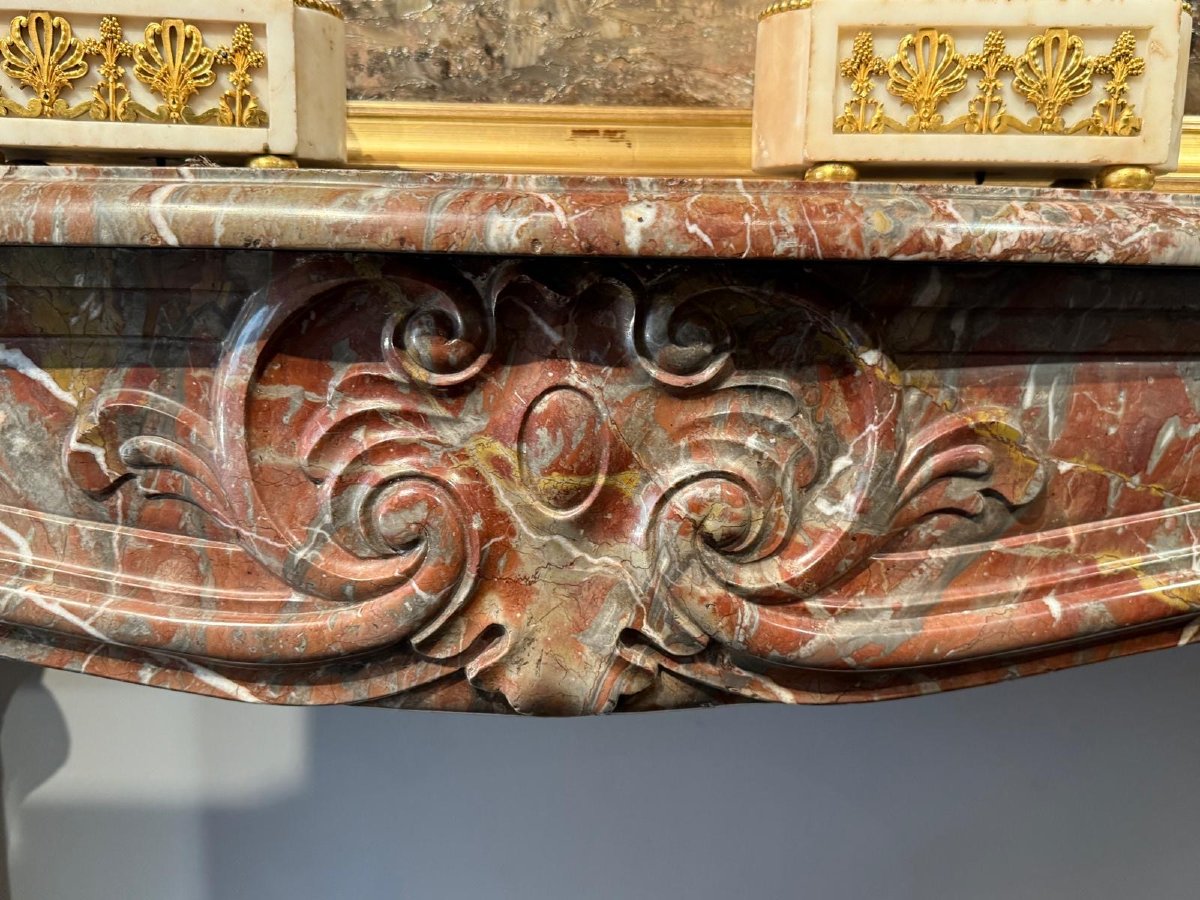 Louis XV Style Fireplace In Breccia Marble, France, 19th Century-photo-4