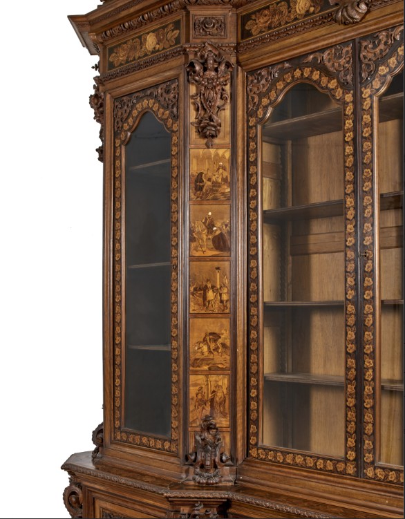 Important 19th Century Carved And Inlaid Bookcase-photo-4