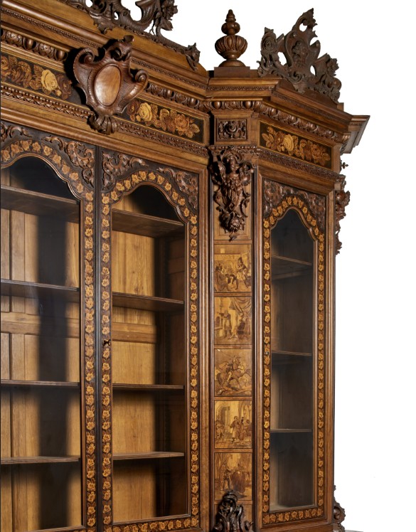 Important 19th Century Carved And Inlaid Bookcase-photo-7