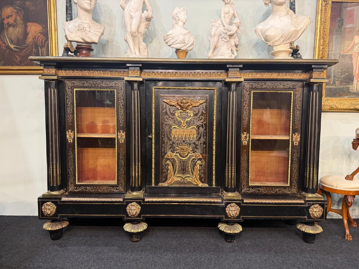 Important meuble d'appui en marqueterie Boulle,  XIX° siècle -photo-2