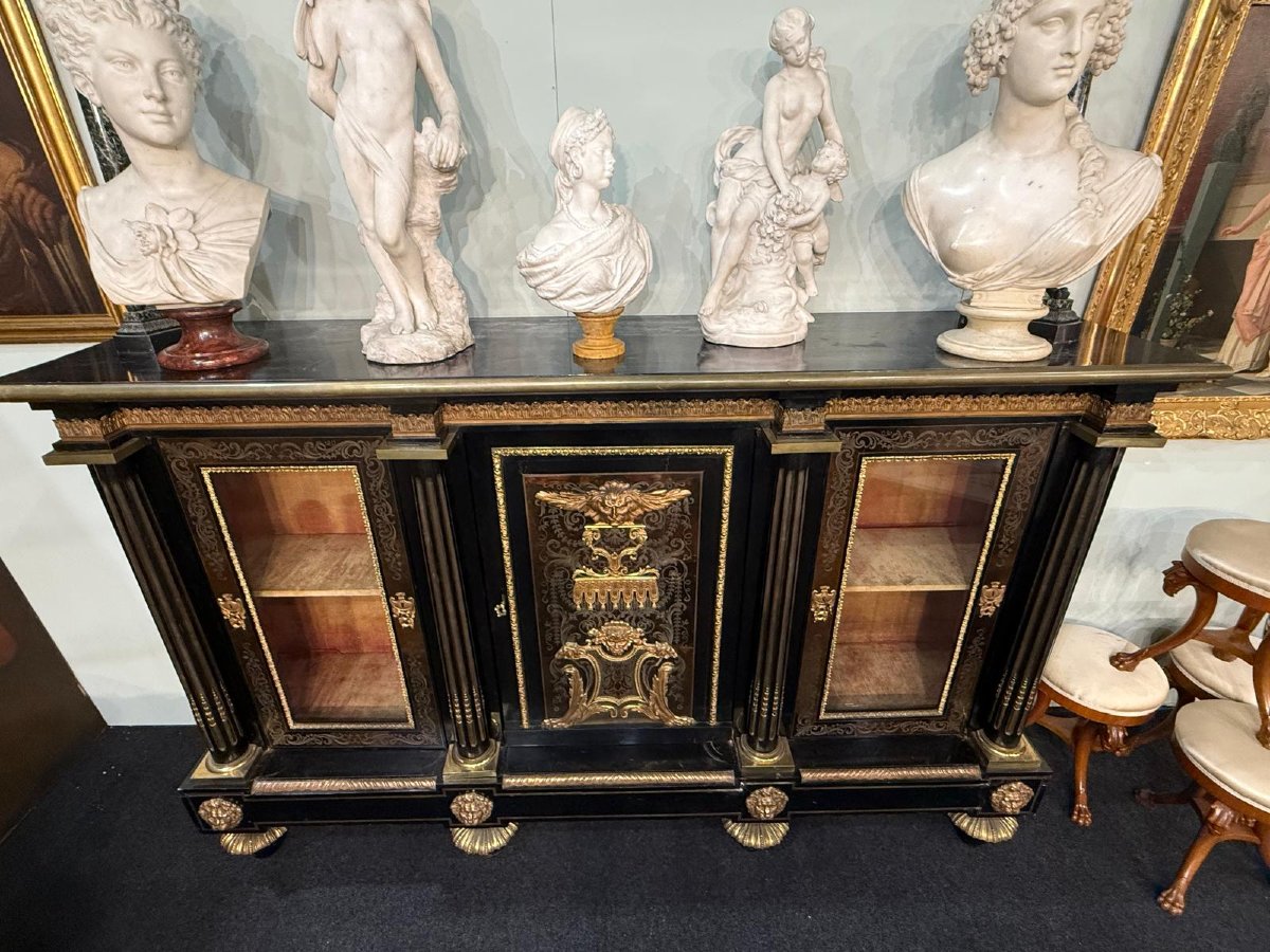 Important meuble d'appui en marqueterie Boulle,  XIX° siècle -photo-4