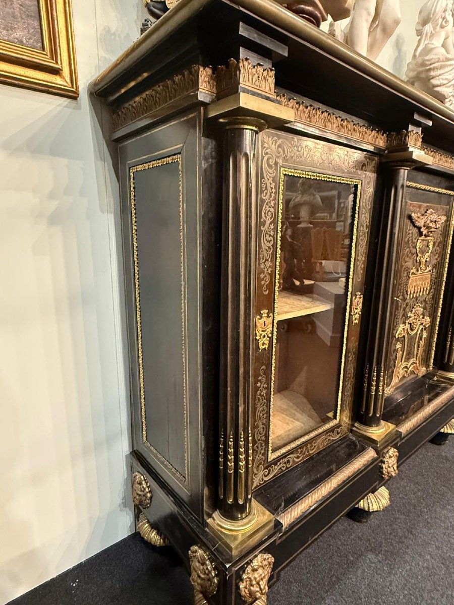 Important meuble d'appui en marqueterie Boulle,  XIX° siècle -photo-2