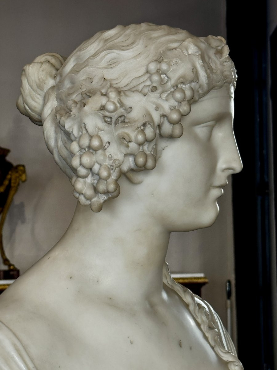 "autumn" Or "bacchante" - Large Bust In White Carrara Marble From The Neoclassical Period-photo-4