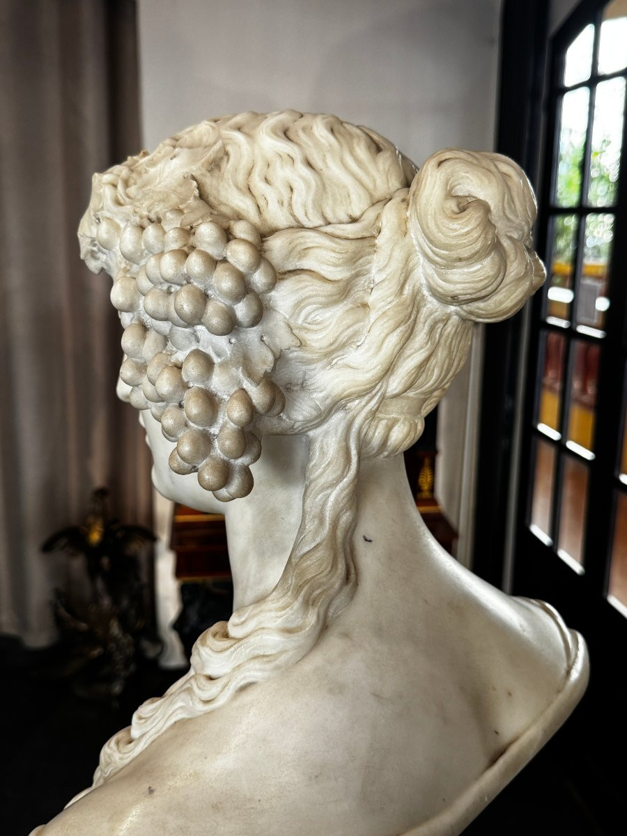 "autumn" Or "bacchante" - Large Bust In White Carrara Marble From The Neoclassical Period-photo-3