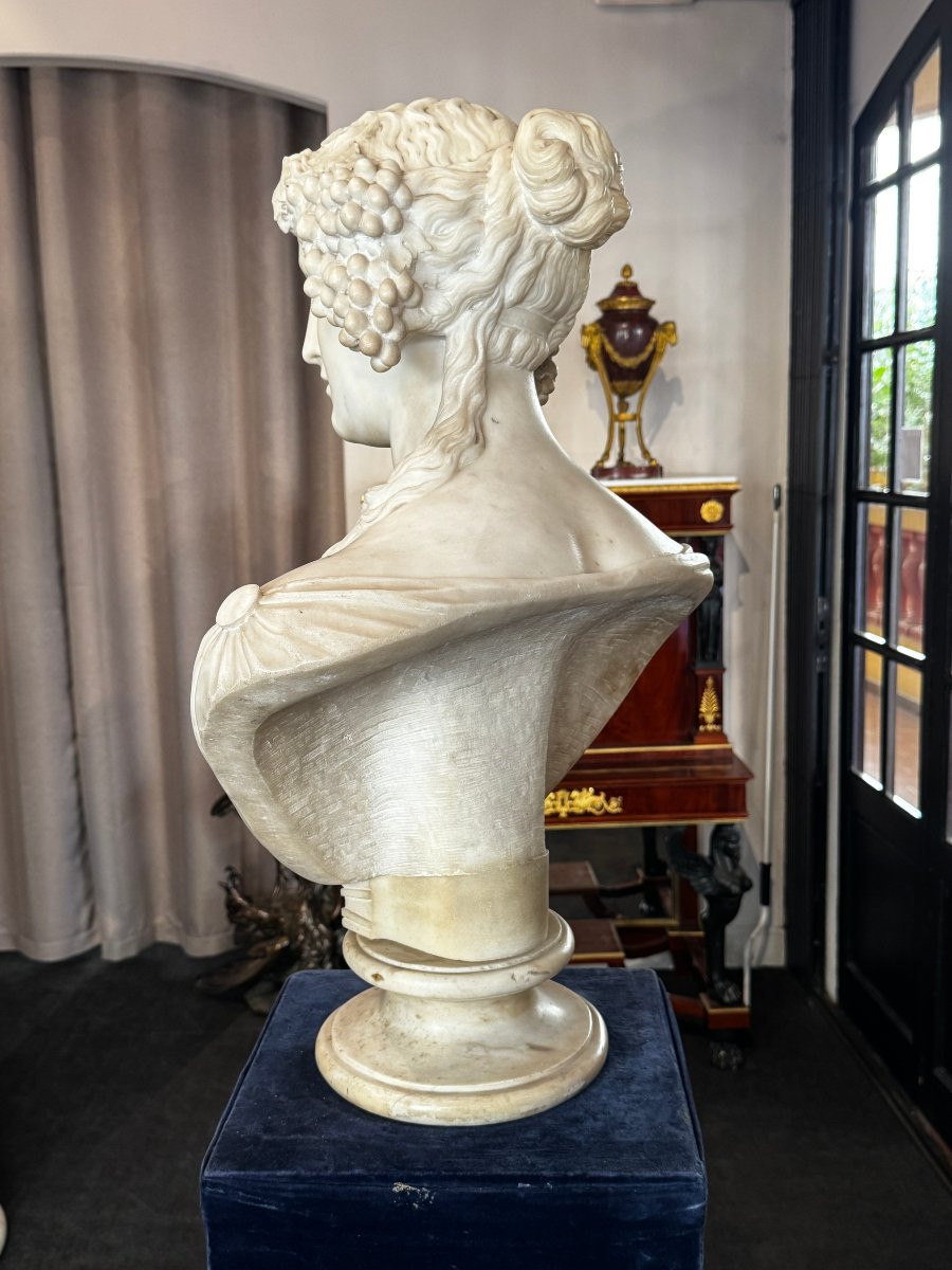 "autumn" Or "bacchante" - Large Bust In White Carrara Marble From The Neoclassical Period-photo-4