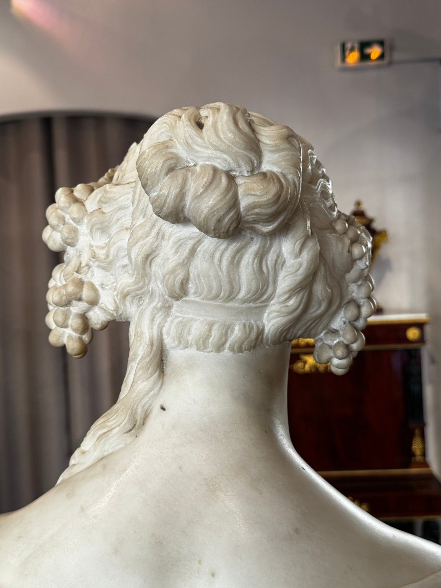 "autumn" Or "bacchante" - Large Bust In White Carrara Marble From The Neoclassical Period-photo-5