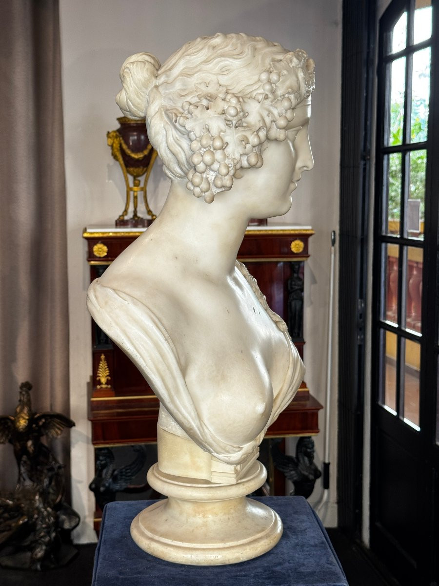 "autumn" Or "bacchante" - Large Bust In White Carrara Marble From The Neoclassical Period-photo-7