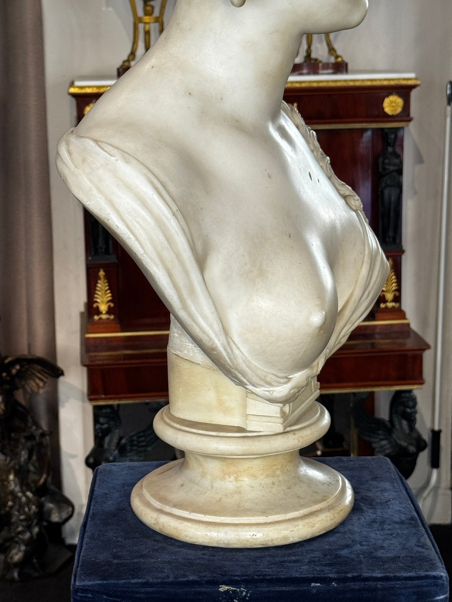 "autumn" Or "bacchante" - Large Bust In White Carrara Marble From The Neoclassical Period-photo-8