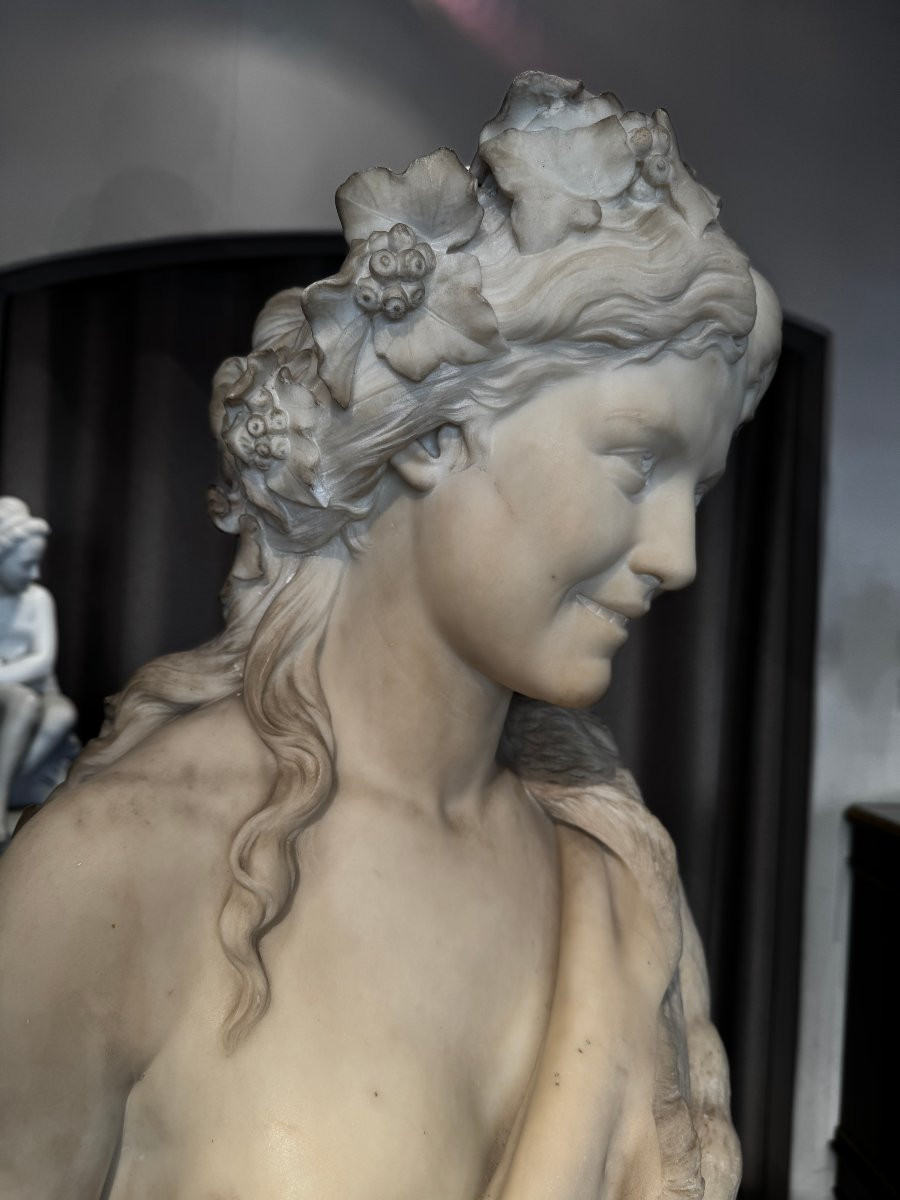 Grand buste de Bacchante en marbre blanc de Carrare, XIX° siècle-photo-2