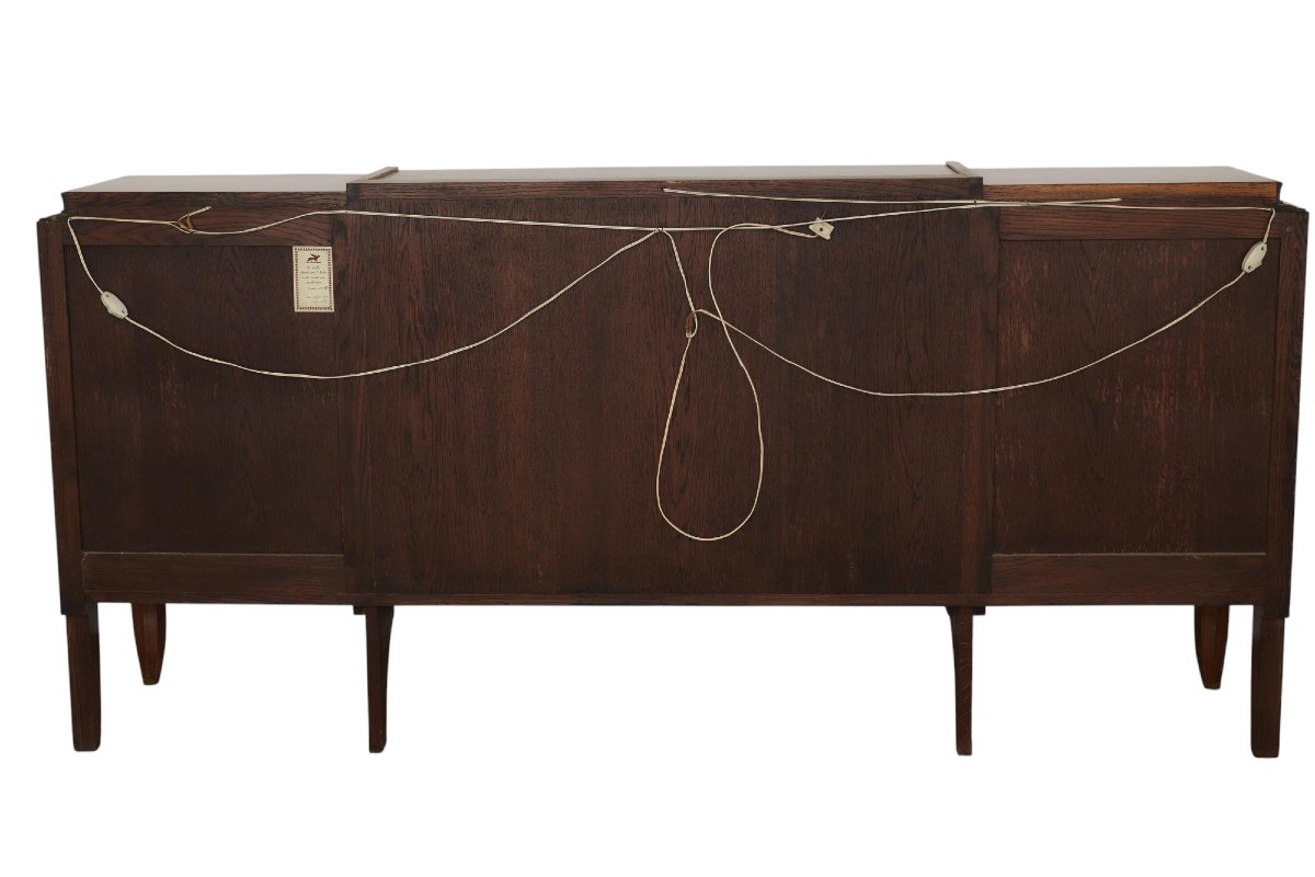 LELEU Jules (1883-1961) - Important meuble bar en noyer et nacre, XX° siècle -photo-3
