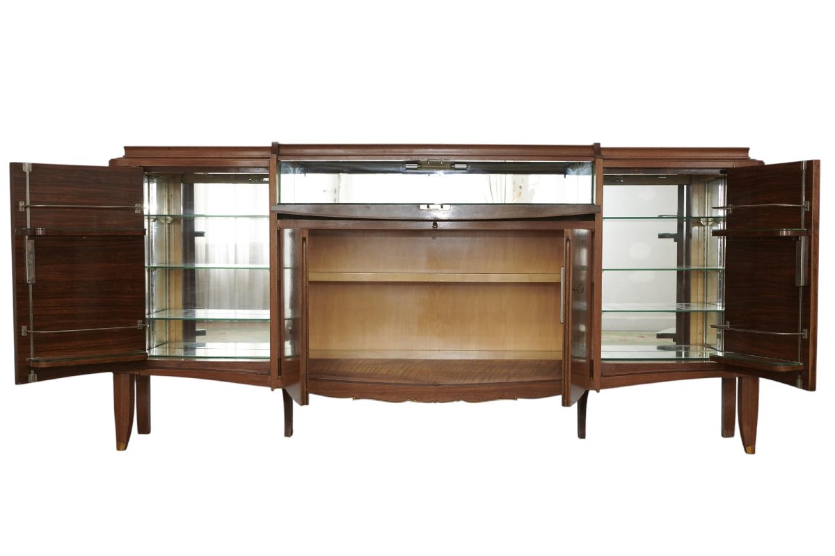 LELEU Jules (1883-1961) - Important meuble bar en noyer et nacre, XX° siècle -photo-6