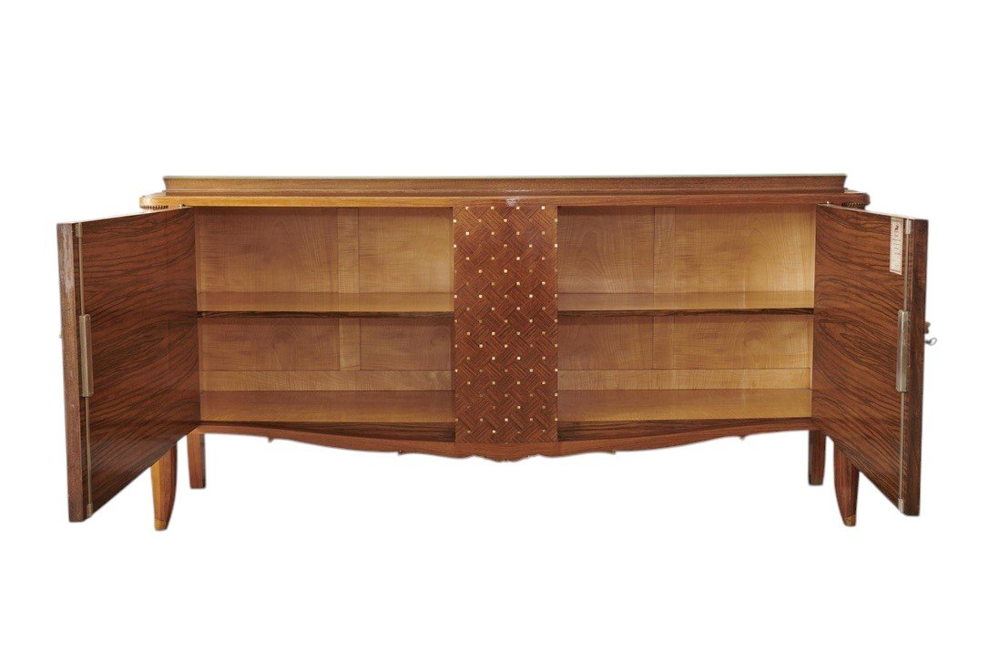Leleu Jules (1883-1961) - Large Walnut And Mother-of-pearl Chest Of Drawers, 20th Century-photo-3