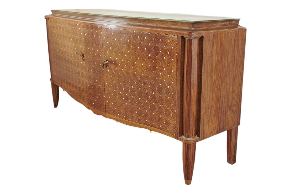 Leleu Jules (1883-1961) - Large Walnut And Mother-of-pearl Chest Of Drawers, 20th Century-photo-1
