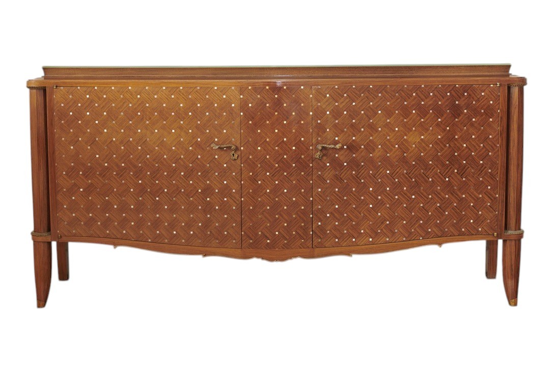 Leleu Jules (1883-1961) - Large Walnut And Mother-of-pearl Chest Of Drawers, 20th Century