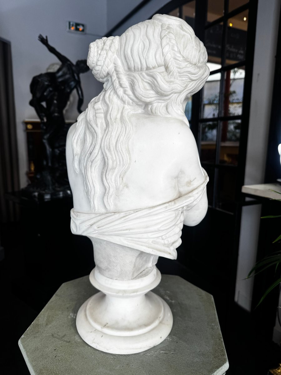 " La Pudeur " Bust In White Carrara Marble After Jean-antoine Houdon - 19th Century-photo-3