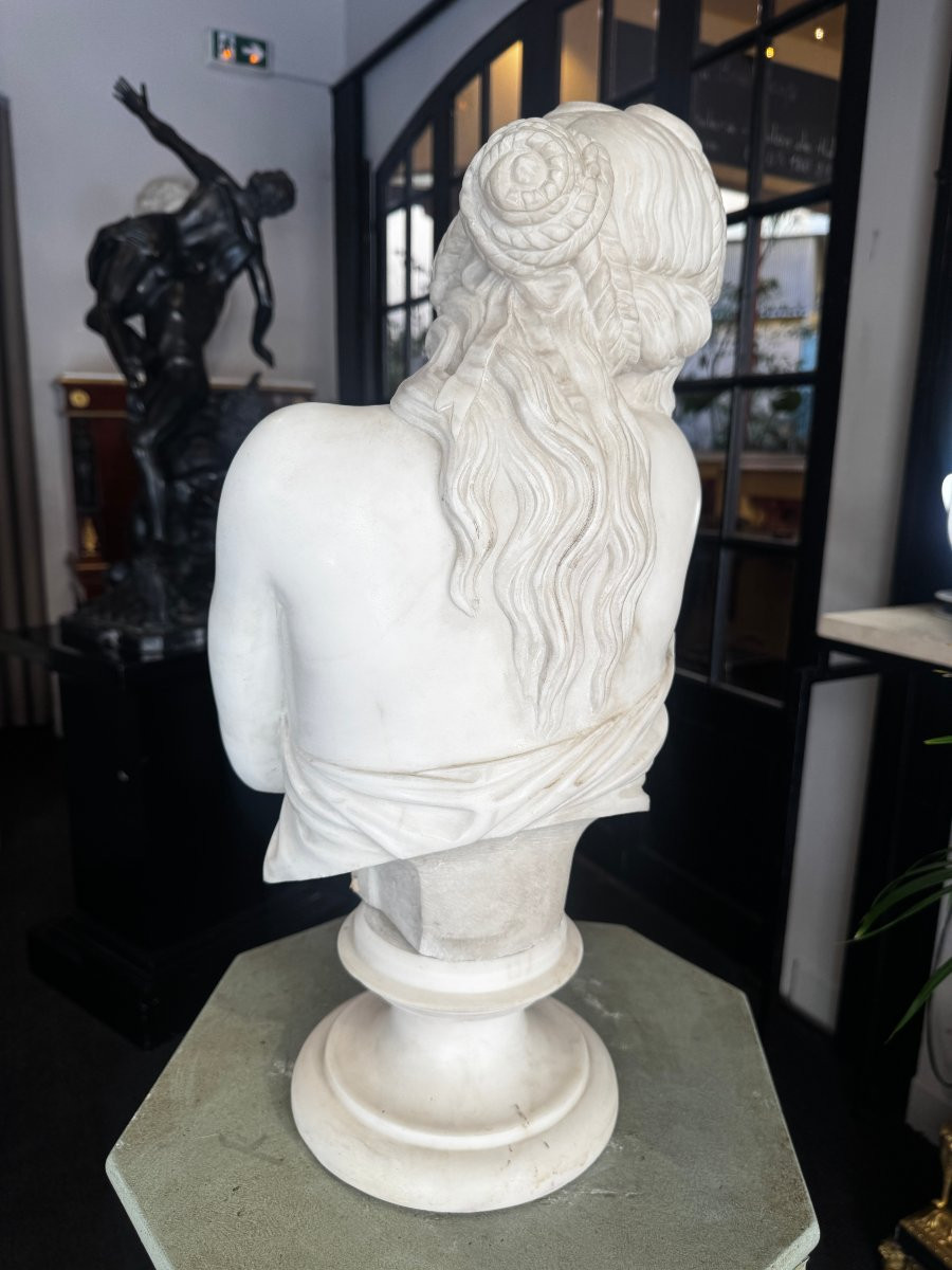 " La Pudeur " Bust In White Carrara Marble After Jean-antoine Houdon - 19th Century-photo-4