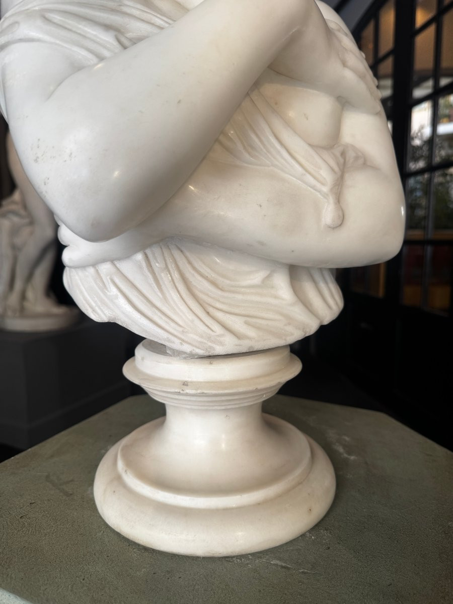 " La Pudeur " Bust In White Carrara Marble After Jean-antoine Houdon - 19th Century-photo-3