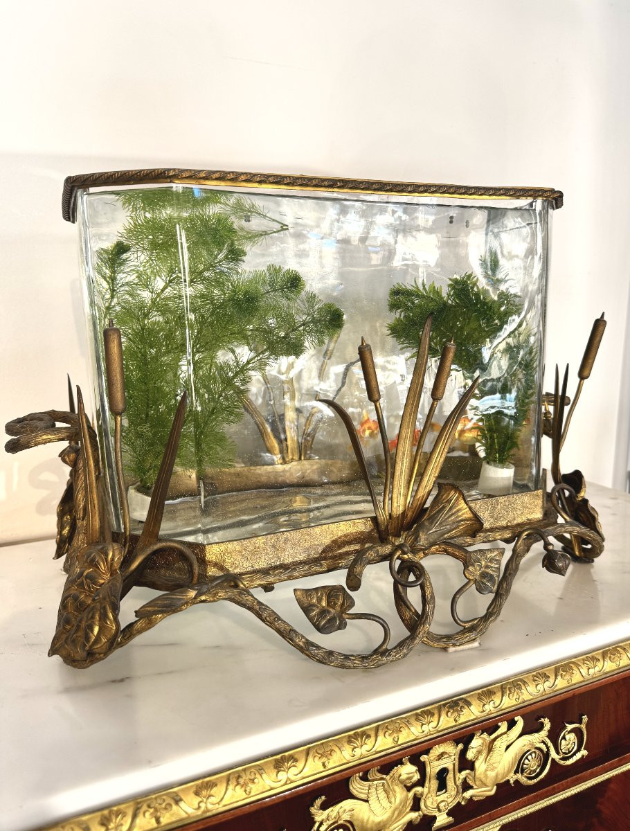 Aquarium en cristal et bronze doré, époque Napoléon III, fin XIX° siècle-photo-2