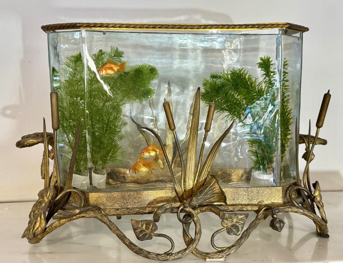 Aquarium en cristal et bronze doré, époque Napoléon III, fin XIX° siècle-photo-3