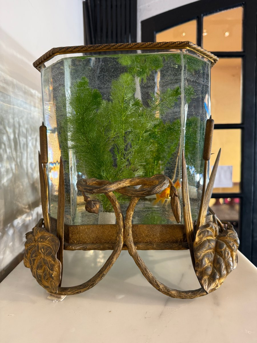 Aquarium en cristal et bronze doré, époque Napoléon III, fin XIX° siècle-photo-1