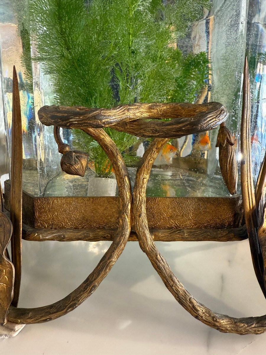 Aquarium en cristal et bronze doré, époque Napoléon III, fin XIX° siècle-photo-3