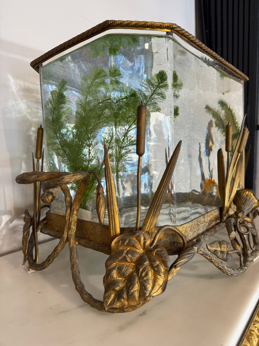 Aquarium en cristal et bronze doré, époque Napoléon III, fin XIX° siècle-photo-5