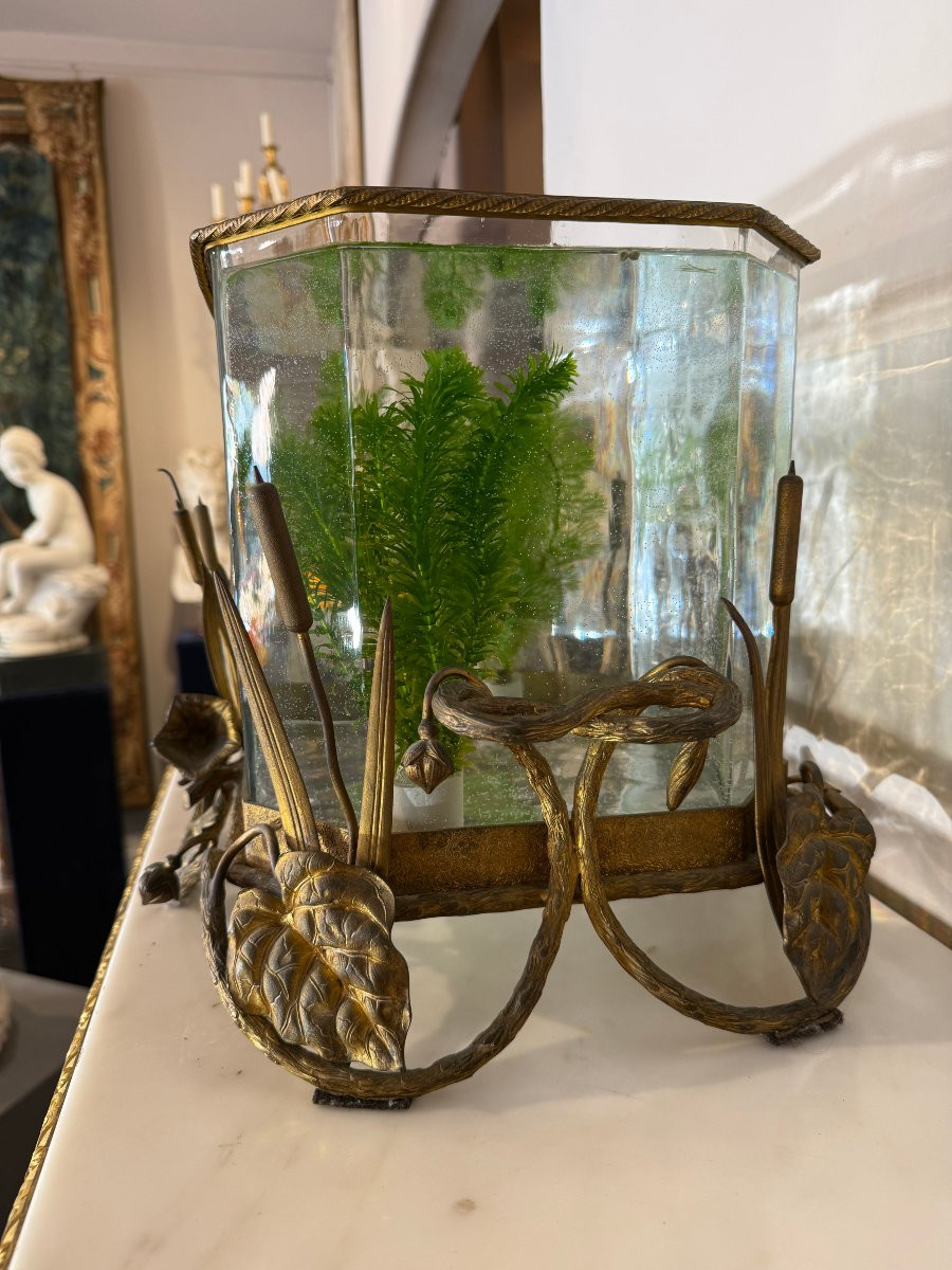 Aquarium en cristal et bronze doré, époque Napoléon III, fin XIX° siècle-photo-8
