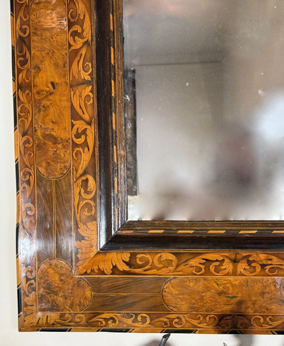 Thomas HACHE (1664-1747) - Miroir marqueté d'époque Louis XIV-photo-4