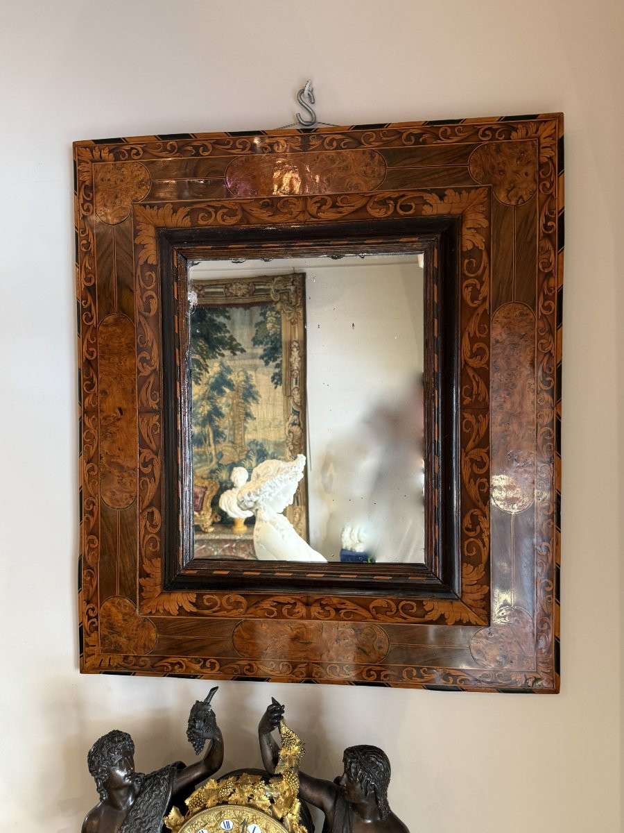 Thomas HACHE (1664-1747) - Miroir marqueté d'époque Louis XIV-photo-3