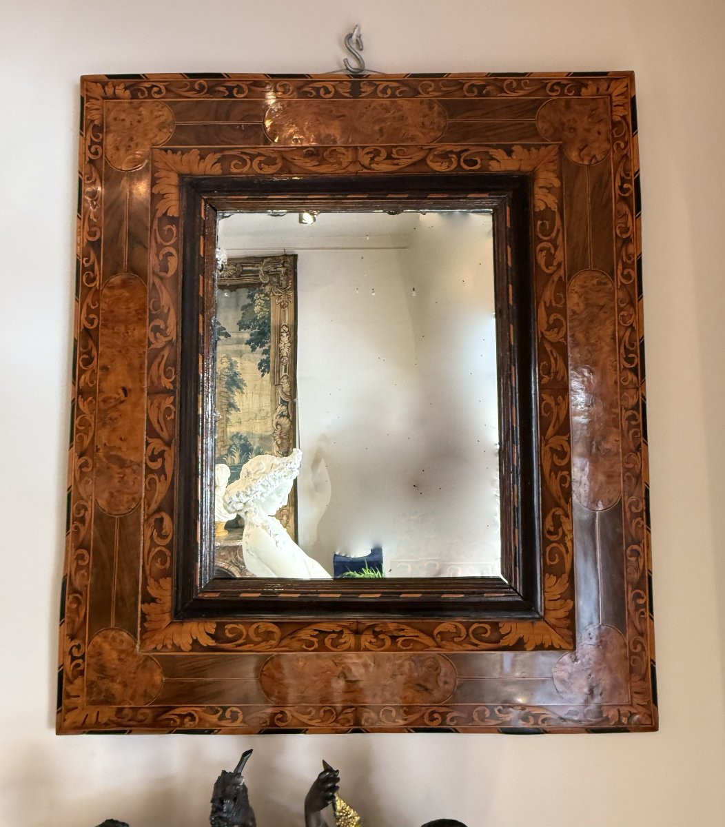 Thomas HACHE (1664-1747) - Miroir marqueté d'époque Louis XIV-photo-4