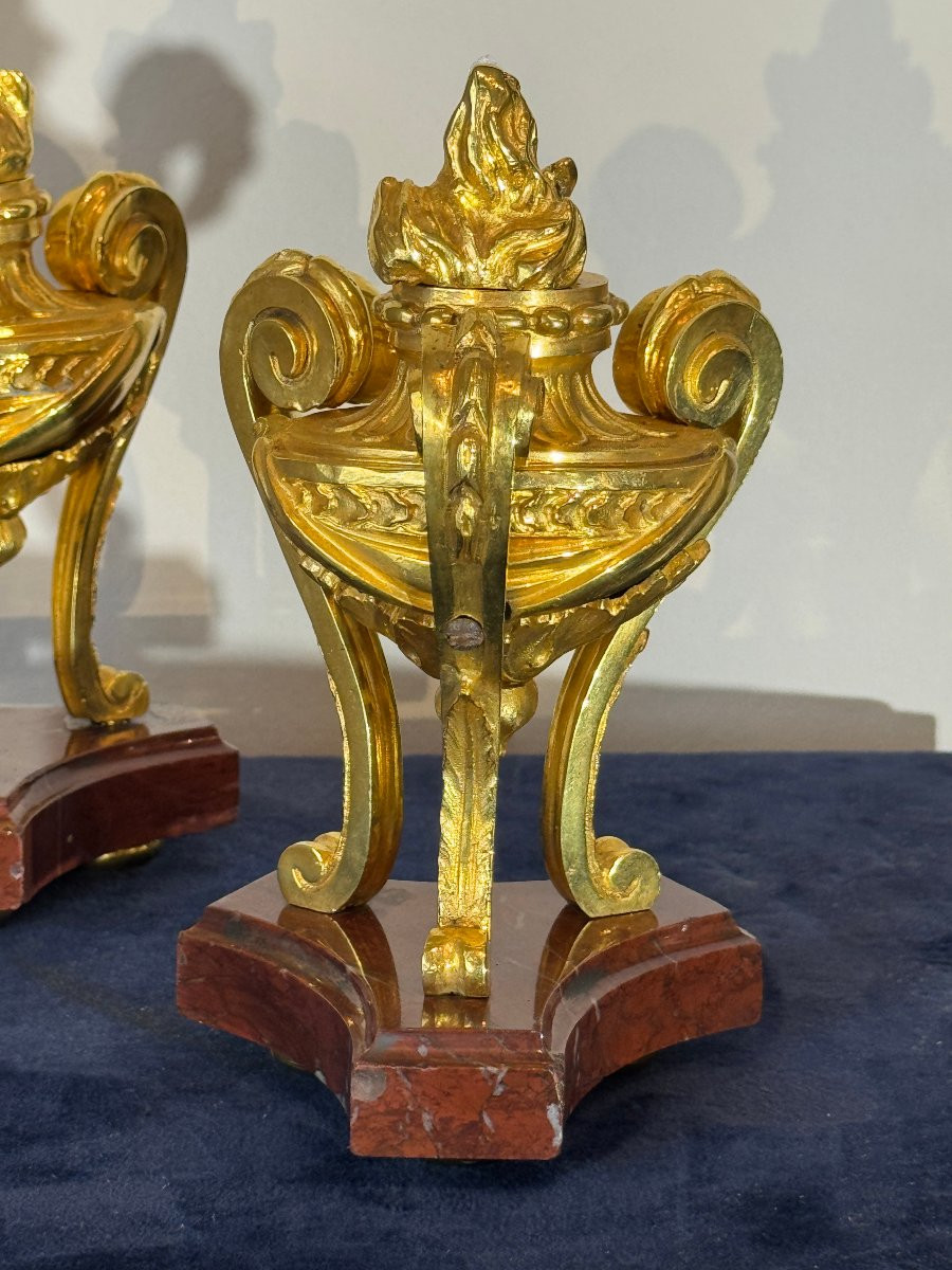 Pair Of Small Gilt Bronze Cassolettes, 18th Century-photo-2