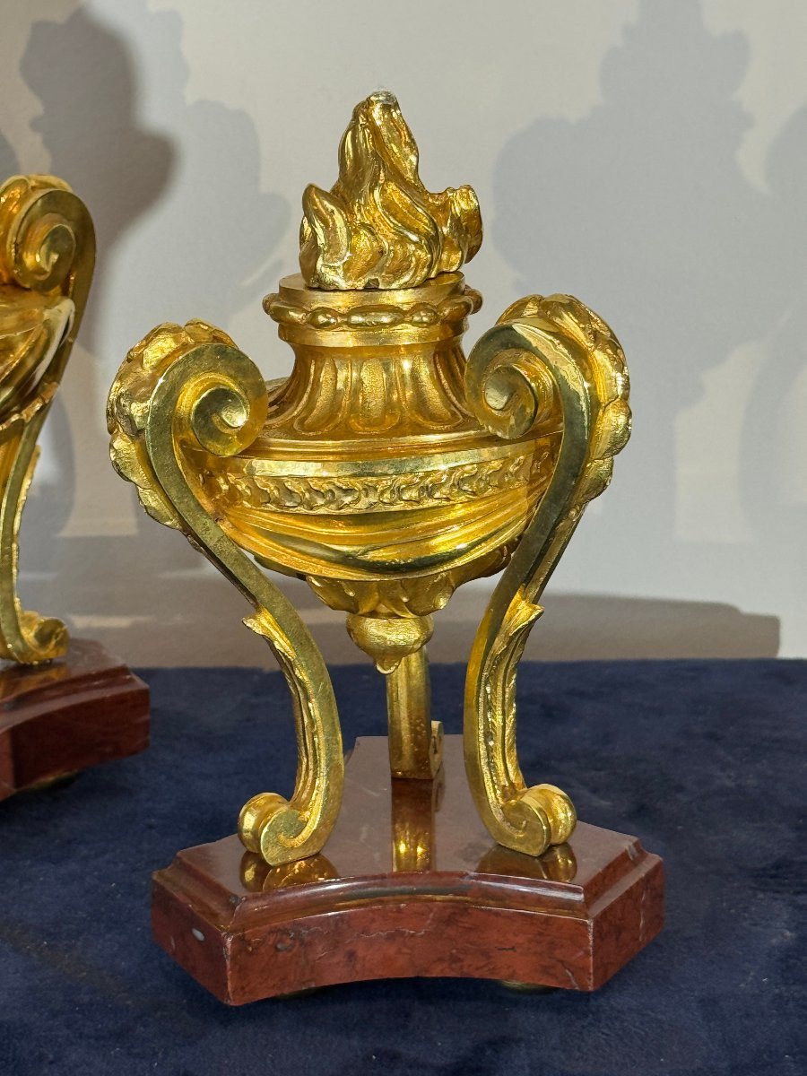 Pair Of Small Gilt Bronze Cassolettes, 18th Century-photo-3