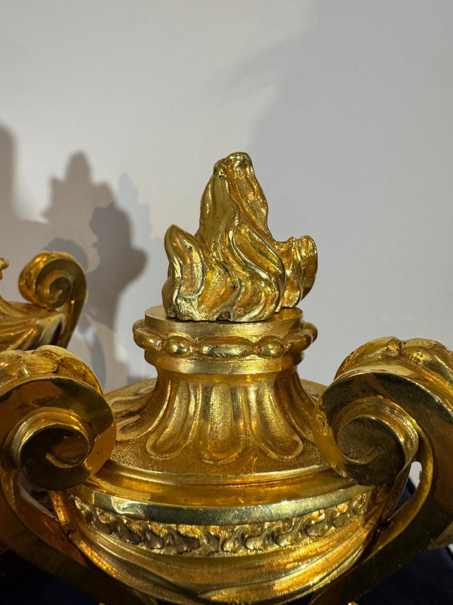 Pair Of Small Gilt Bronze Cassolettes, 18th Century-photo-3
