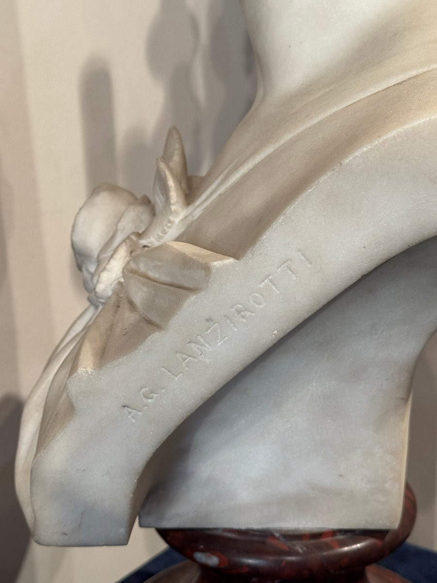 LANZIROTTI Antonio Giovanni (1839-1911) - Grand buste en marbre blanc, XIX° siècle-photo-3