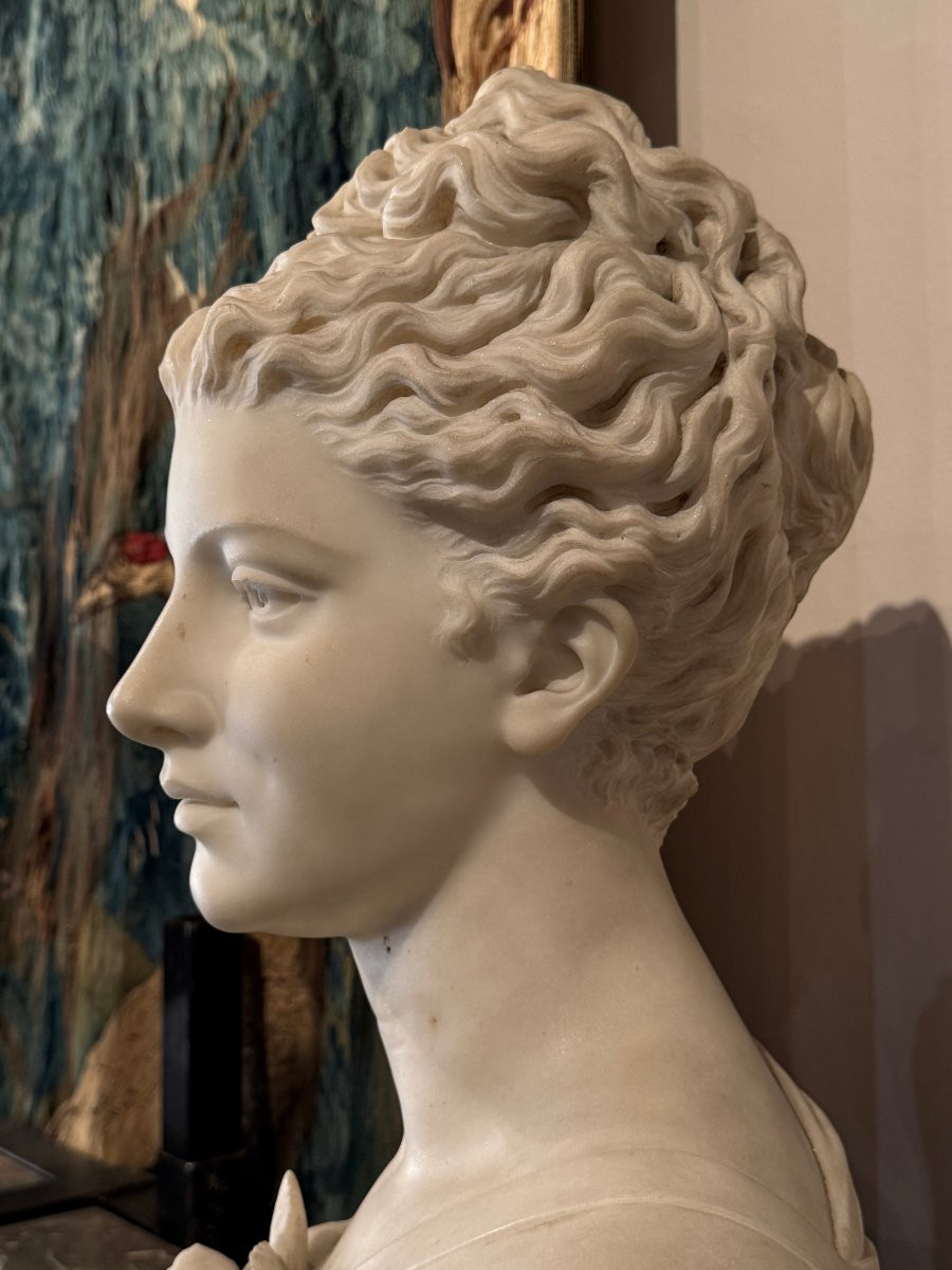 LANZIROTTI Antonio Giovanni (1839-1911) - Grand buste en marbre blanc, XIX° siècle-photo-1