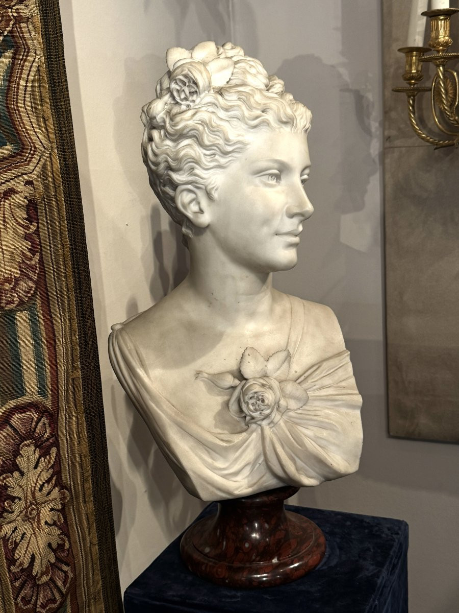 LANZIROTTI Antonio Giovanni (1839-1911) - Grand buste en marbre blanc, XIX° siècle-photo-2