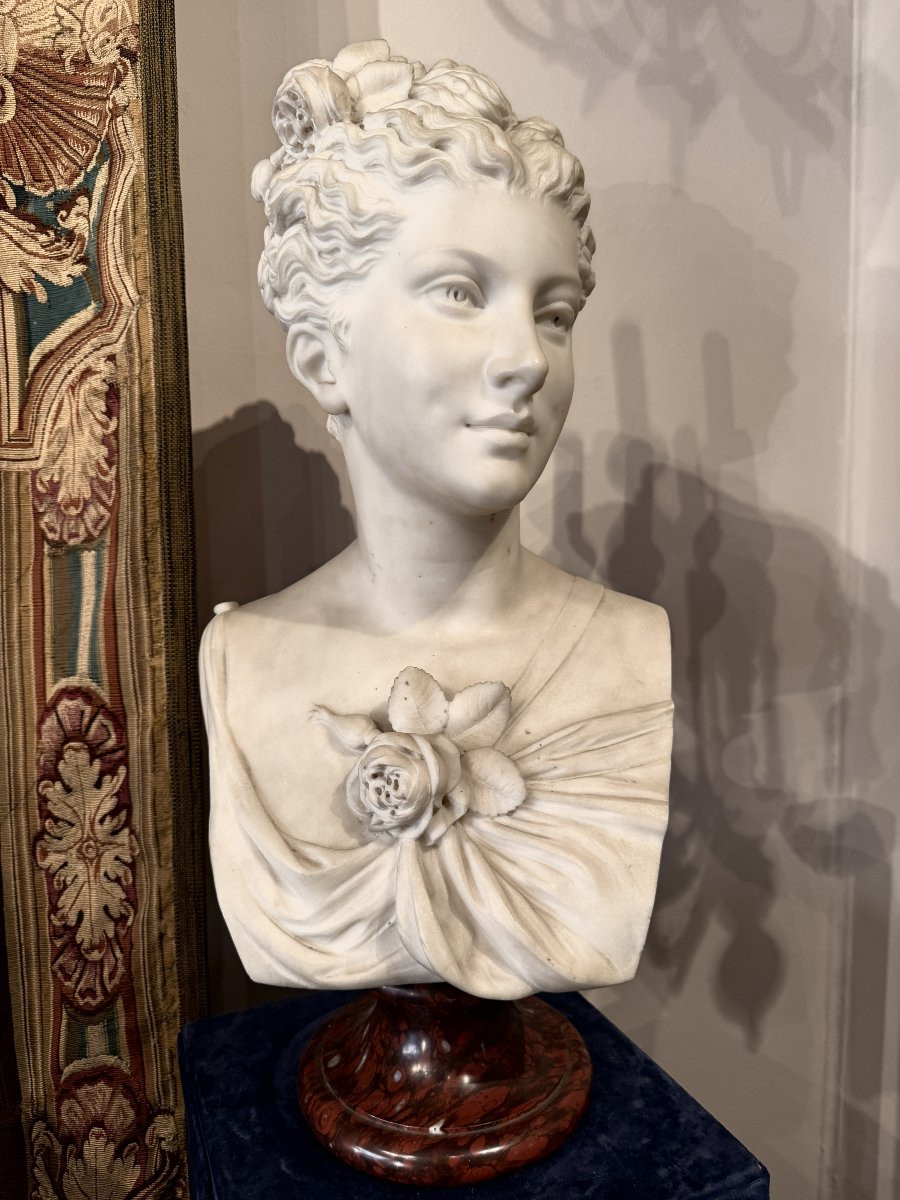 LANZIROTTI Antonio Giovanni (1839-1911) - Grand buste en marbre blanc, XIX° siècle-photo-8