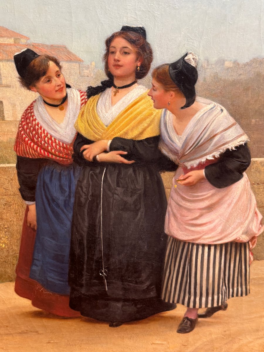 Philip Hermogenes Calderon (1833–1898) — “the Coquettes,” Arles, 1875 — Oil On Canvas, 19th Century-photo-2