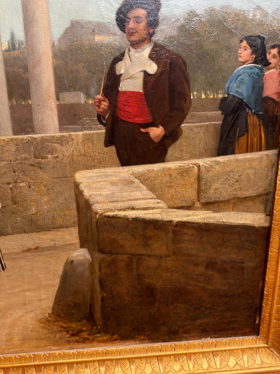 Philip Hermogenes Calderon (1833–1898) — “the Coquettes,” Arles, 1875 — Oil On Canvas, 19th Century-photo-1