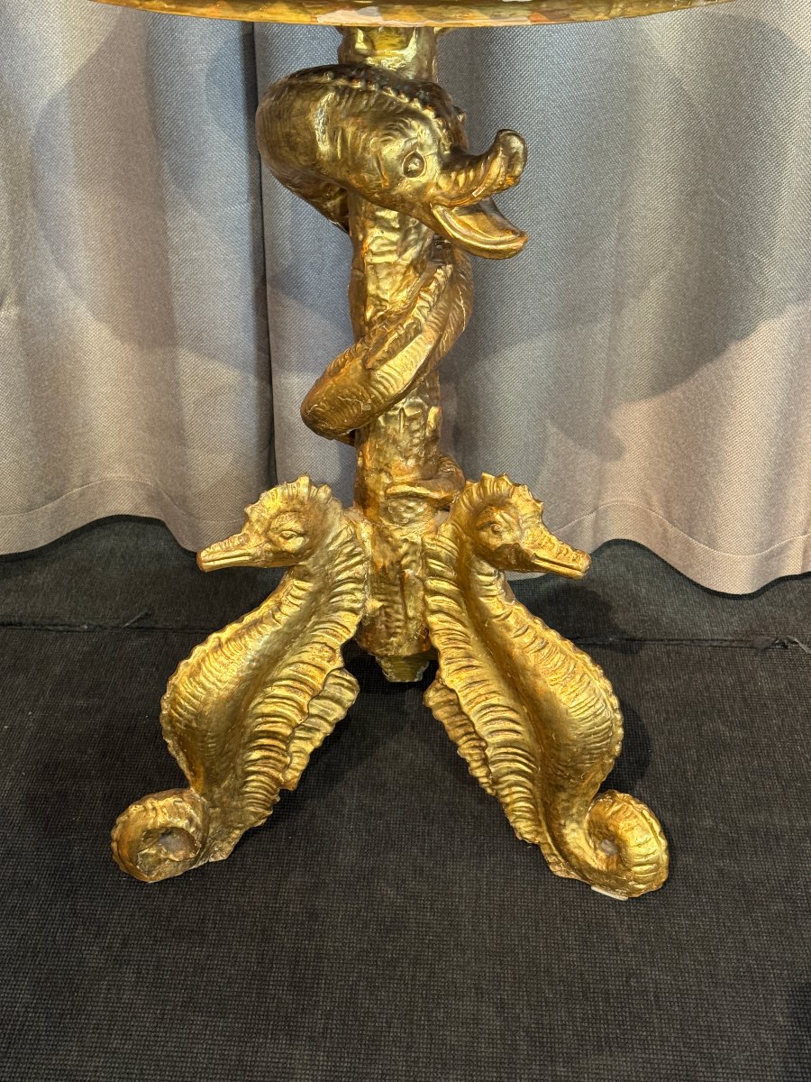 "cave-style" Pedestal Table In Gilded Wood, Italy, 19th Century -photo-2