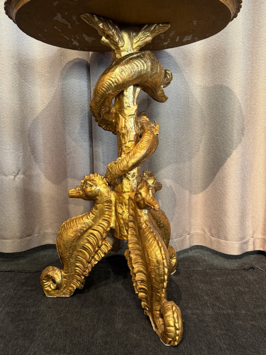 "cave-style" Pedestal Table In Gilded Wood, Italy, 19th Century -photo-4