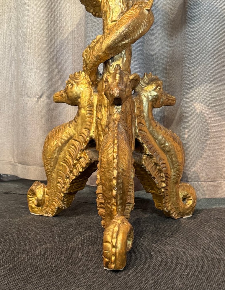 "cave-style" Pedestal Table In Gilded Wood, Italy, 19th Century -photo-5
