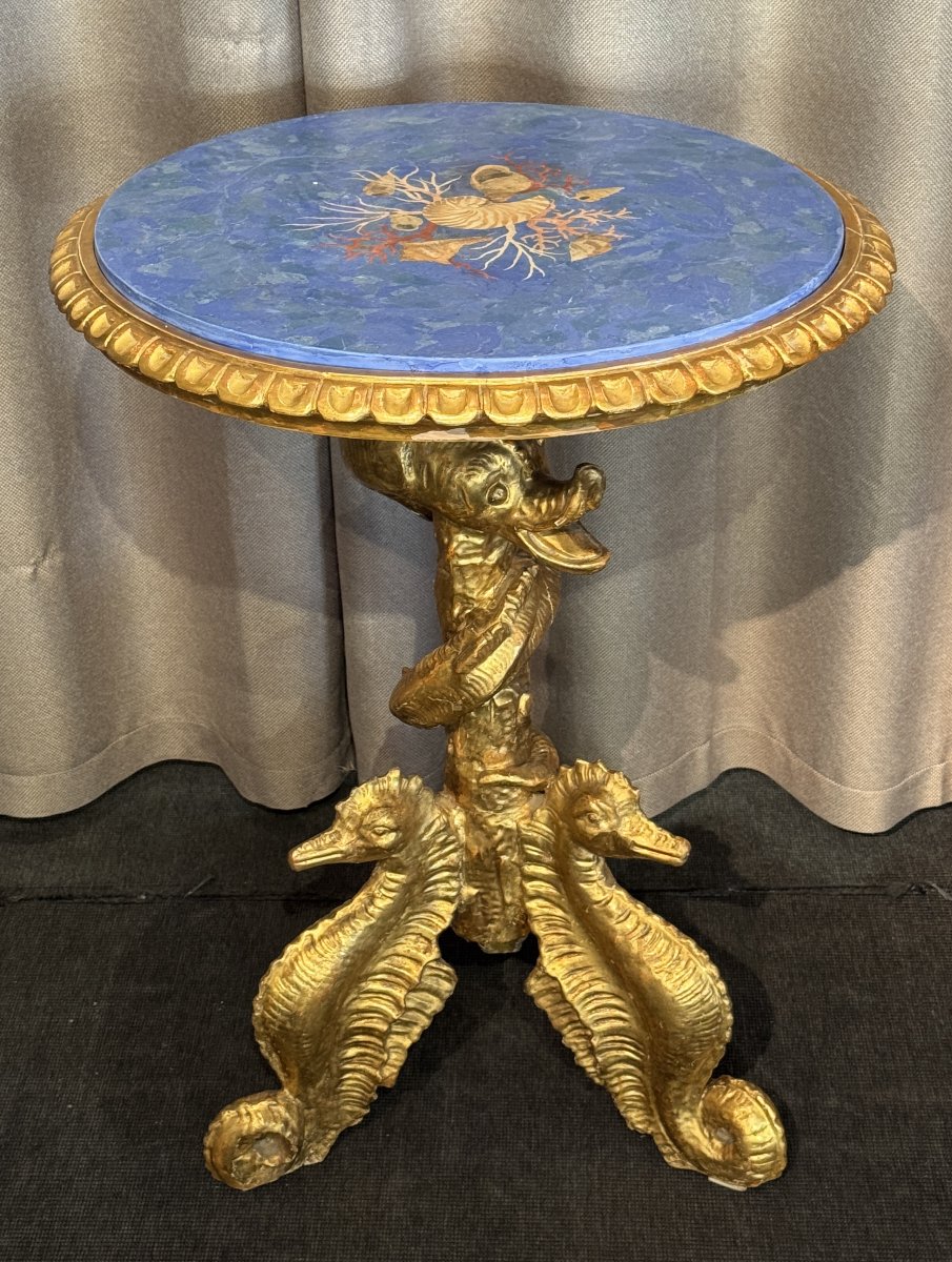 "cave-style" Pedestal Table In Gilded Wood, Italy, 19th Century 