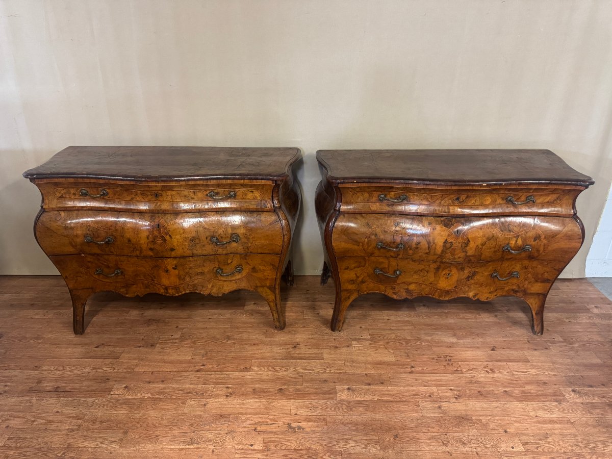Paire de commodes Lombarde en placage de noyer, Italie XVIII°-photo-4