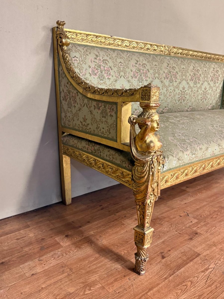 Salon " Aux cariatides " en bois sculpté et doré, vers 1840 - XIX° siècle-photo-2