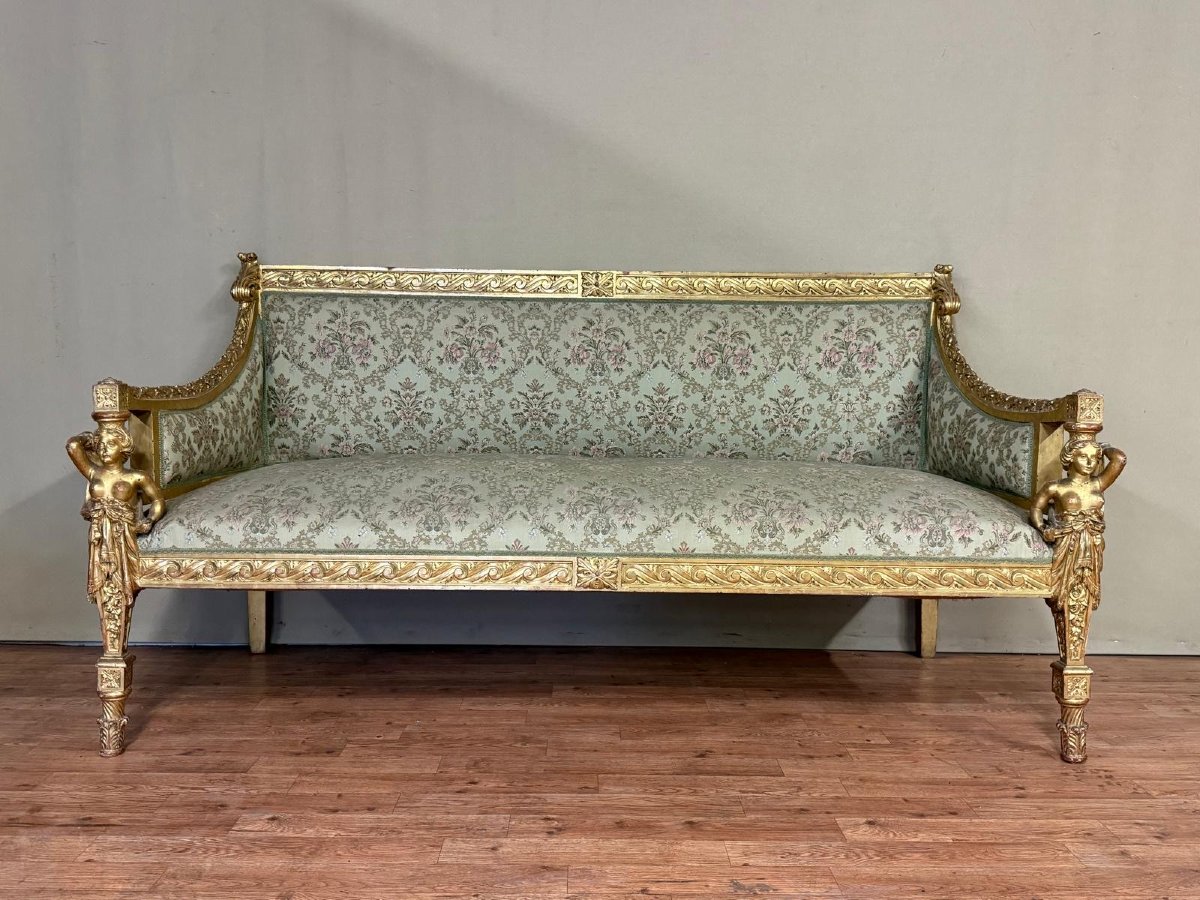 Salon " Aux cariatides " en bois sculpté et doré, vers 1840 - XIX° siècle-photo-3