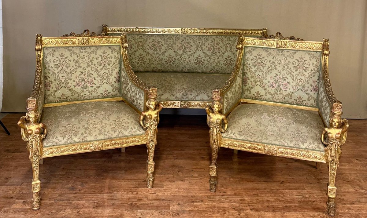 Salon " Aux cariatides " en bois sculpté et doré, vers 1840 - XIX° siècle-photo-4